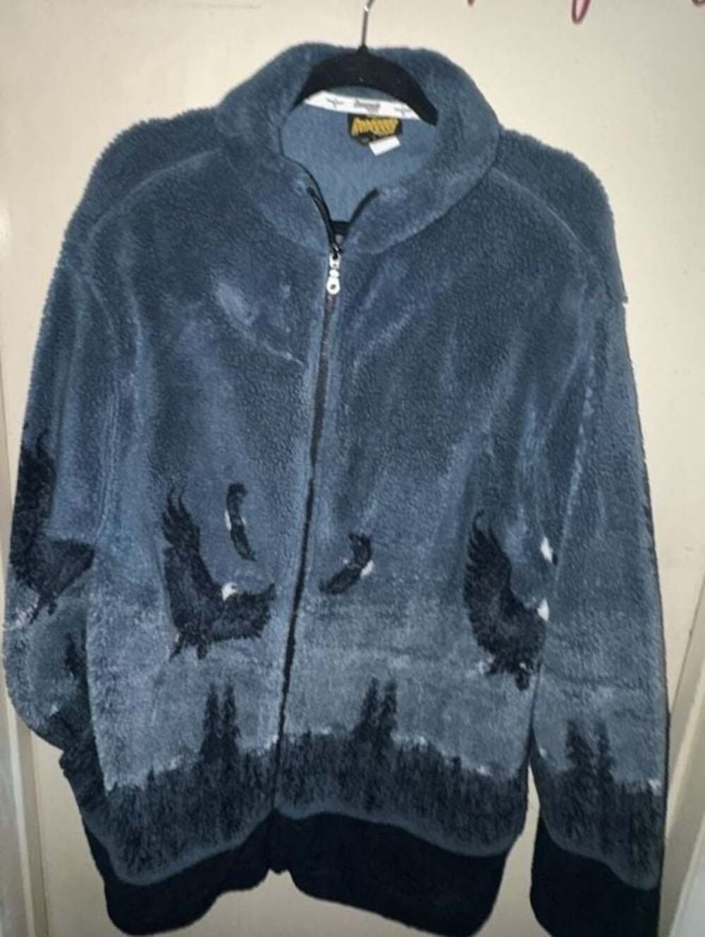 Vintage Renegade Club Bald Eagle Native American 
 Pattern Full Zip Fleece Jacke